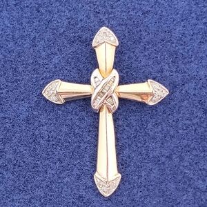 Vintage LeRoy Jewelry Co. 14k Yellow & White Gold Diamond Cross Pendant